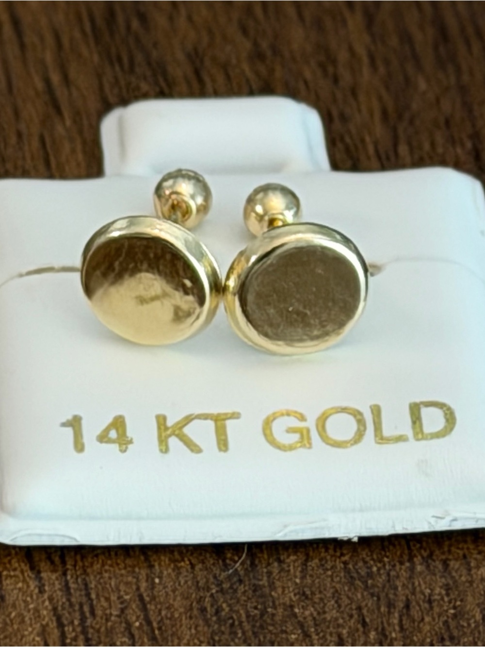 Solid Gold 14 Karat Yellow Disc 5mm Round  Stud Earring